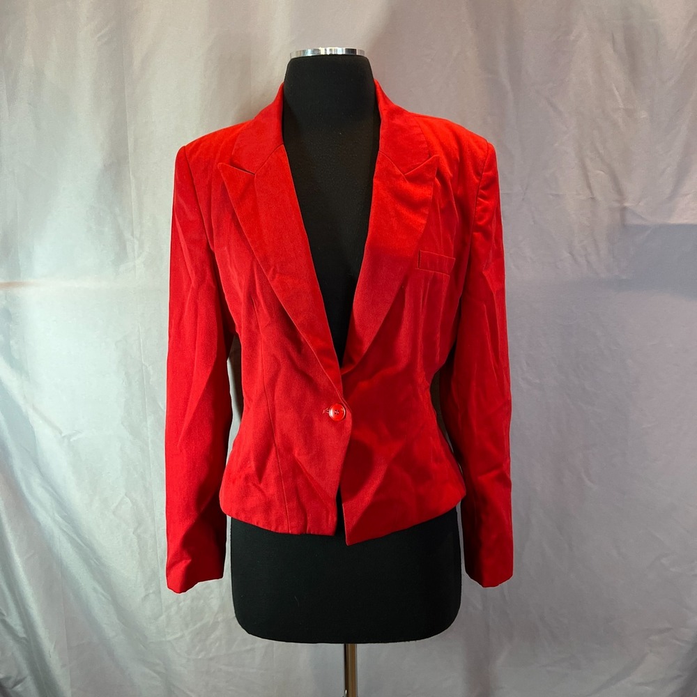 Vintage Ashley Brooke Blazer Jacket Womens 10 Red Single Breasted Peak Lapel